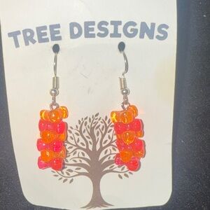 Tree Designs Red and Orange Beaded Earrings